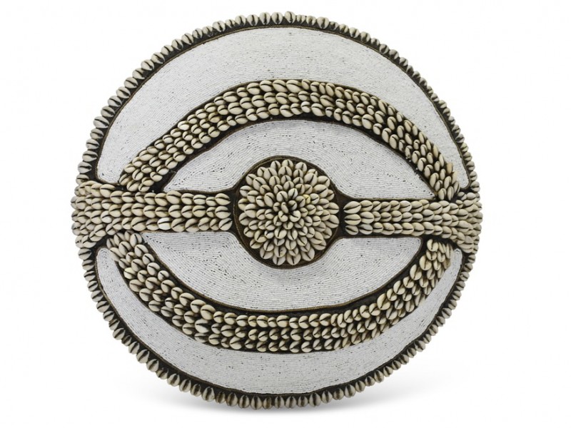 Large Beaded Shield - White Oval Cowrie Split Design Large Beaded Shield - White Oval Cowrie Split Design
